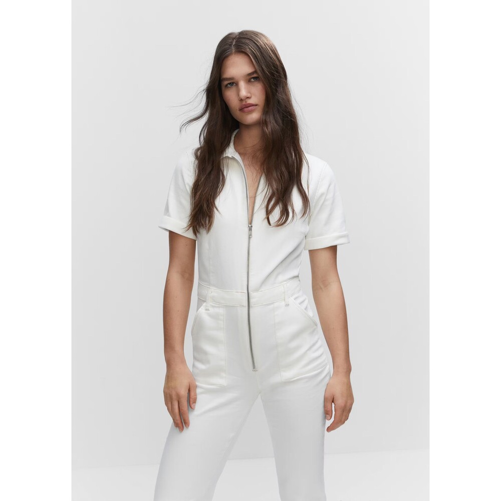 MANGO Denim zipper jumpsuit White SMALL NWT 47037139
